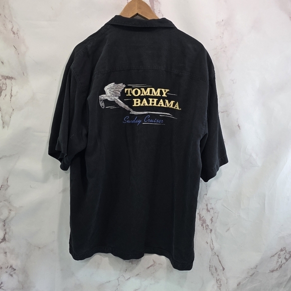 Tommy Bahama Shirt Mens XL Black Silk Short Button Up Sunday Cruiser Bowling - Picture 1 of 10